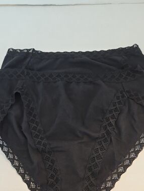 Natori | NWOT Women's Black Lace-Trim Cotton Blend High-Cut Panties Set of 2  M